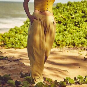 Free People Beach Collection Roxanne Trousers/Pants Olive Wide Leg Large